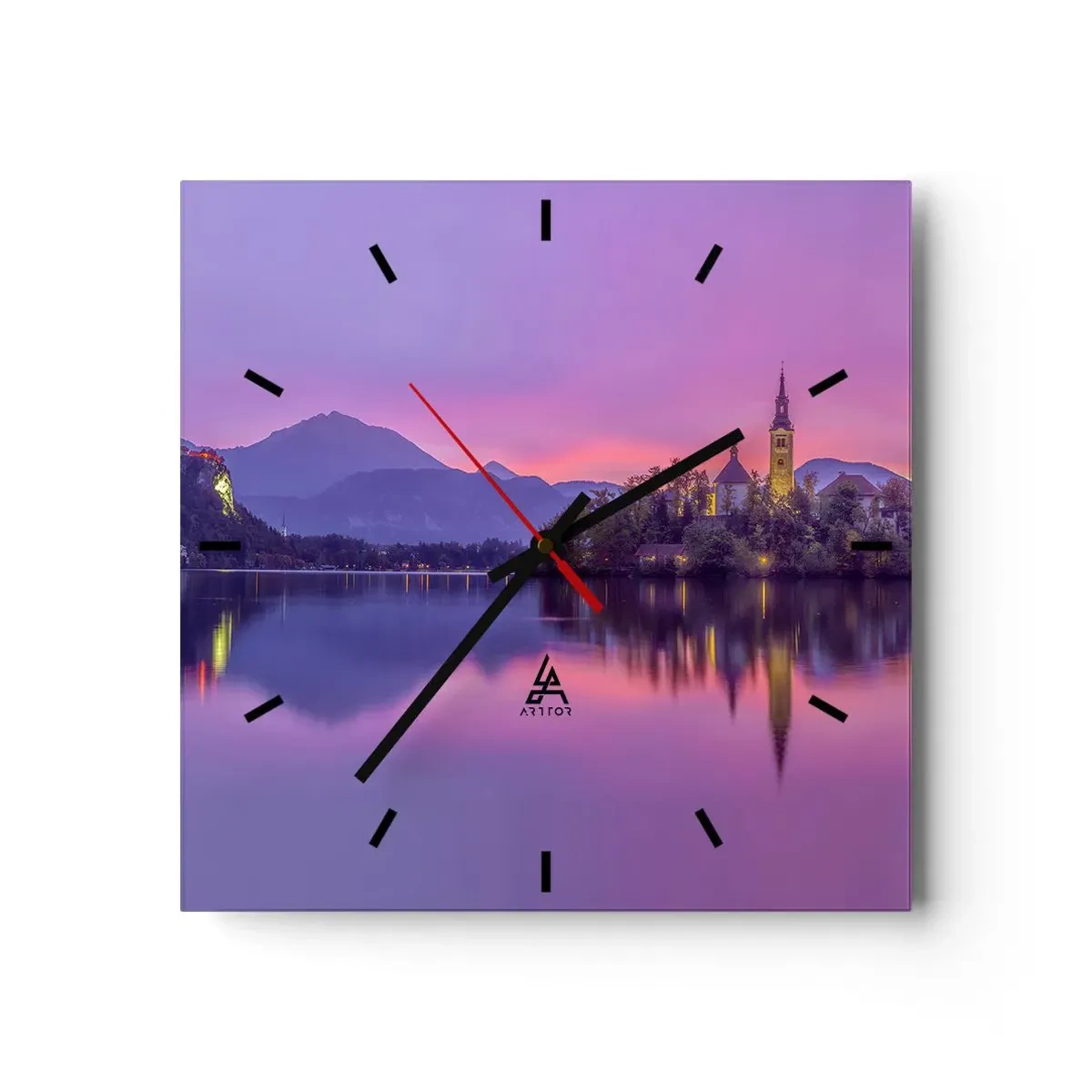 Relógio de parede - Relógio em vidro - Ilha de conto de fadas ao anoitecer  - 30x30 cm