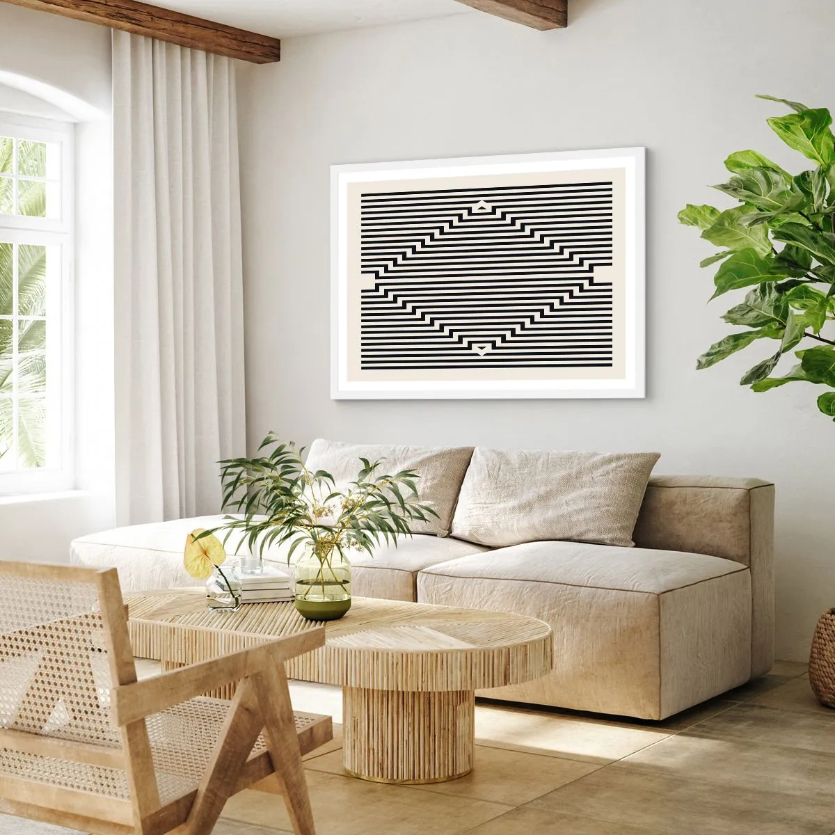 Pôster em moldura branca - Ilusão geométrica - 50x40 cm