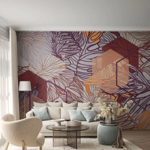 Papel de Parede Premium Canvas - A impossível relação entre a geometria e a natureza - Abstração, Gráficos, Folhas - 200x140 cm