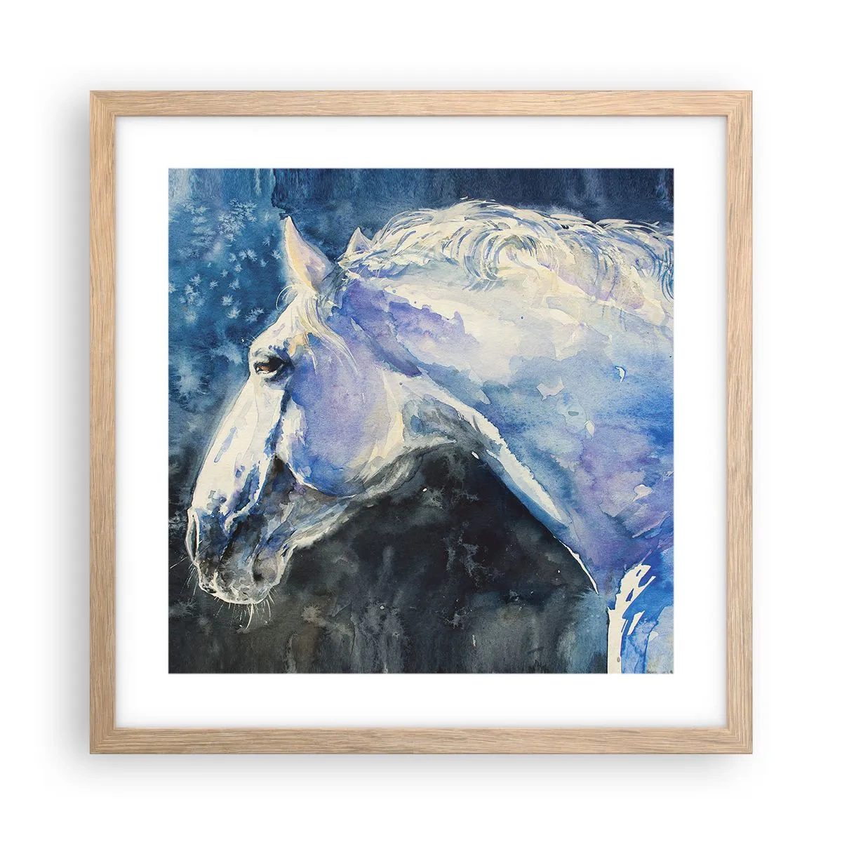 Pôster com moldura de carvalho claro - Retrato com um brilho azul - 40x40 cm