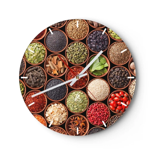 Relógio de parede - Relógio em vidro - Todos os sabores do mundo - 40x40 cm