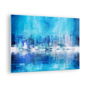 Quadro em vidro - Um panorama urbano moderno em tons de azul - 70x50cm - Imerso em azul - Decoração de parede moderna para a sala de estar e quarto ARTTOR