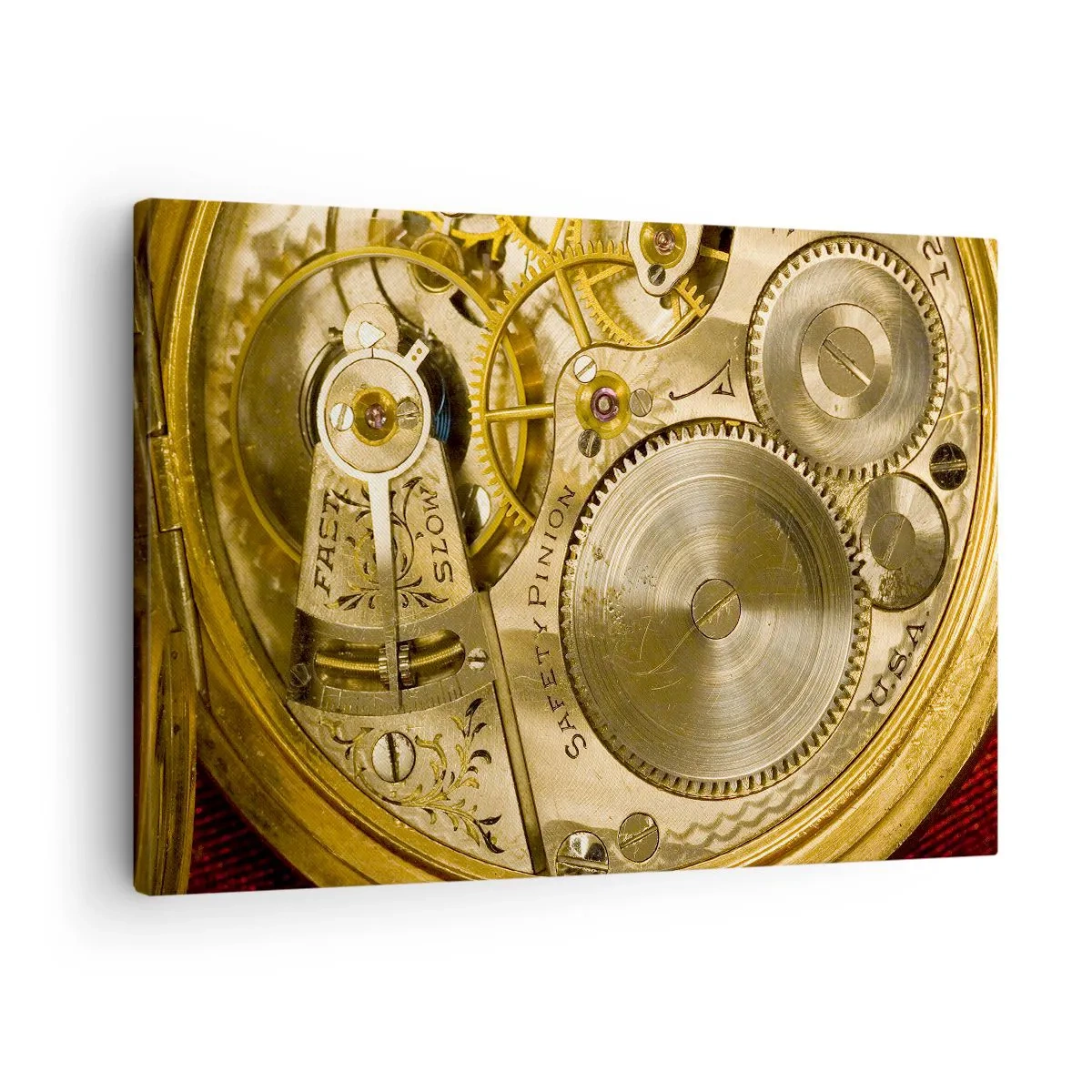 Quadro em tela - Mecanismo de relógio com engrenagens e detalhes visíveis - 70x50cm - Mova-se com o tempo - Decoração de parede moderna para a sala de estar e quarto ARTTOR