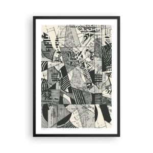Pôster com moldura preta - Padrões geométricos abstratos em preto e branco - 50x70cm - A dinâmica do presente - Decoração de parede moderna para a sala de estar e quarto ARTTOR