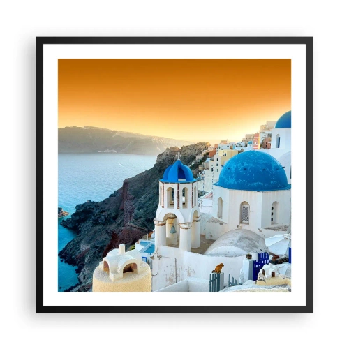 Pôster com moldura preta - Santorini - abraçada às rochas - 60x60 cm