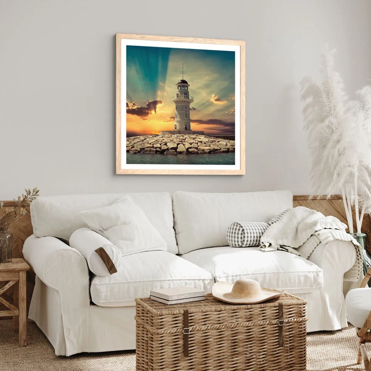 Pôster com moldura de carvalho claro - Luz - Bondade - Beleza - 50x50 cm