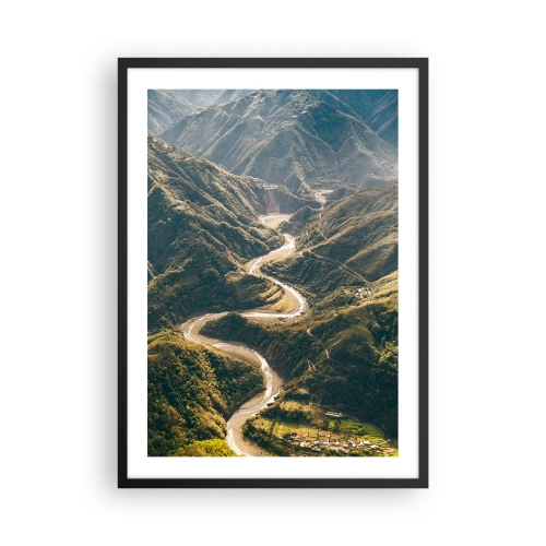 Pôster com moldura preta - Uma vista pitoresca do rio serpenteando pelos vales das montanhas - 50x70cm - Direto do coração das montanhas - Decoração de parede moderna para a sala de estar e quarto ARTTOR