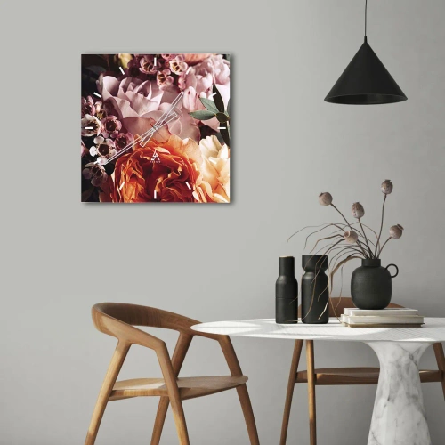 Relógio de parede - Relógio em vidro - Envolto em beleza - 40x40 cm