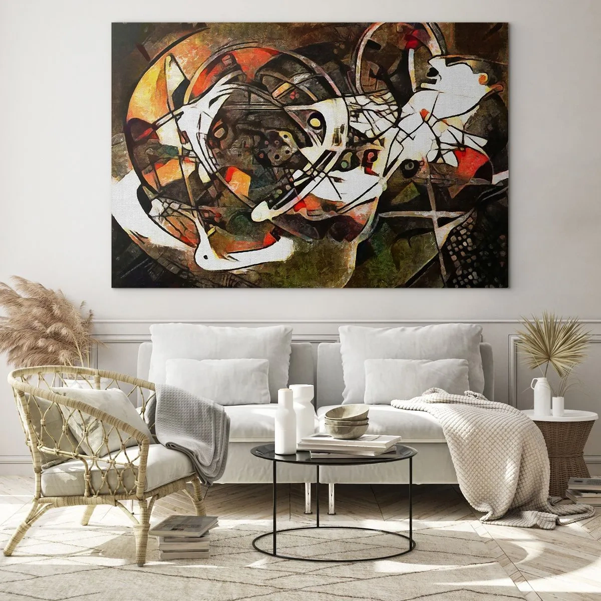 Quadro em vidro - Pintura abstrata com círculos e linhas dinâmicas - 70x50cm - Consegue ouvir o movimento? - Decoração de parede moderna para a sala de estar e quarto ARTTOR