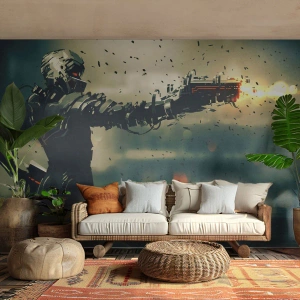 Papel de Parede Premium Sand - Arma letal - seu próprio Exterminador do Futuro - Abstração, Fantasia, Futuro Guerreiro - 100x70 cm