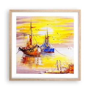 Pôster com moldura de carvalho claro - Um merecido descanso no porto - 50x50 cm