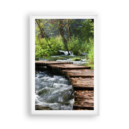 Pôster em moldura branca - Sobre a cascata espumosa - 61x91 cm