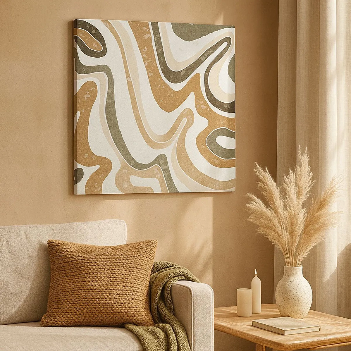 Quadro em tela - Meandros de cores da terra - 30x30 cm