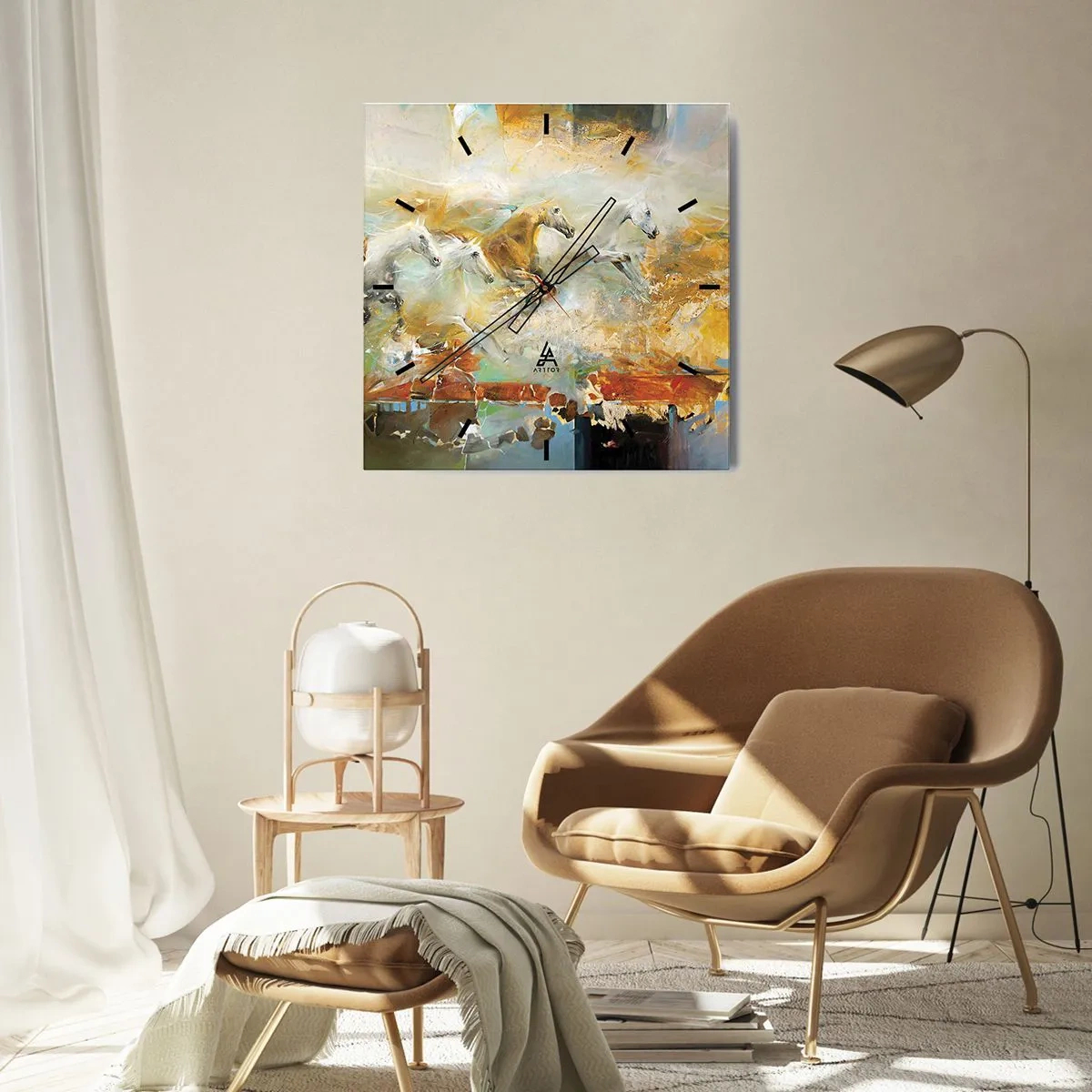 Relógio de parede - Relógio em vidro - A galope através da luz - 40x40 cm