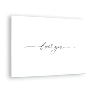 Quadro em vidro - Inscrição minimalista "Eu te amo" em fundo branco - 70x50cm - Preto e branco - Decoração de parede moderna para a sala de estar e quarto ARTTOR
