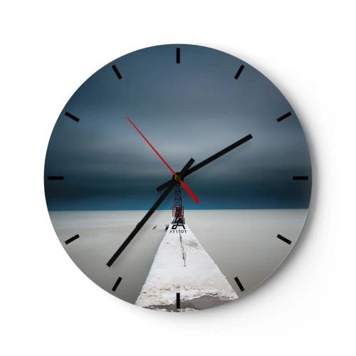 Relógio de parede - Relógio em vidro - Uma ponte minimalista que leva ao farol em frente ao mar - 30x30cm - Ao encontro do infinito - Decoração de parede moderna para a sala de estar, cozinha e quarto ARTTOR