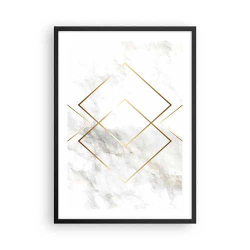 Pôster com moldura preta - Geometria em linhas douradas sobre fundo de mármore - 50x70cm - Vista ao infinito - Decoração de parede moderna para a sala de estar e quarto ARTTOR