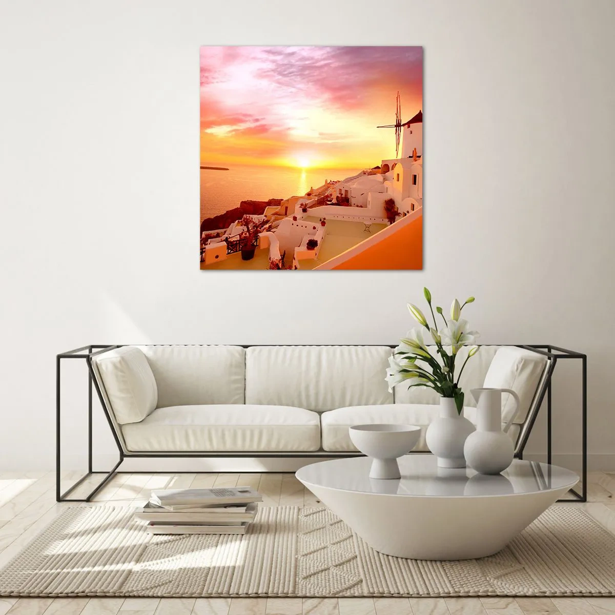 Quadro em vidro - Derreter em branco e ouro - 70x70 cm