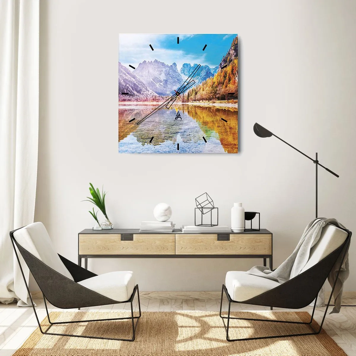 Relógio de parede - Relógio em vidro - E nas montanhas é outono - 30x30 cm