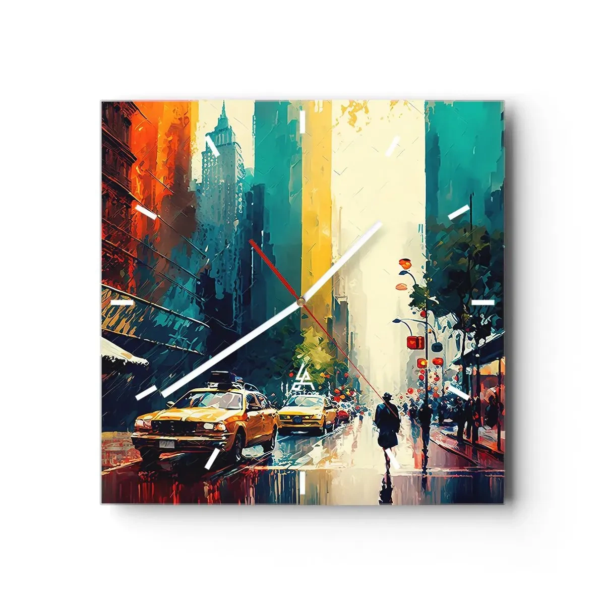 Relógio de parede - Relógio em vidro - Nova York – até a chuva é colorida aqui - 30x30 cm