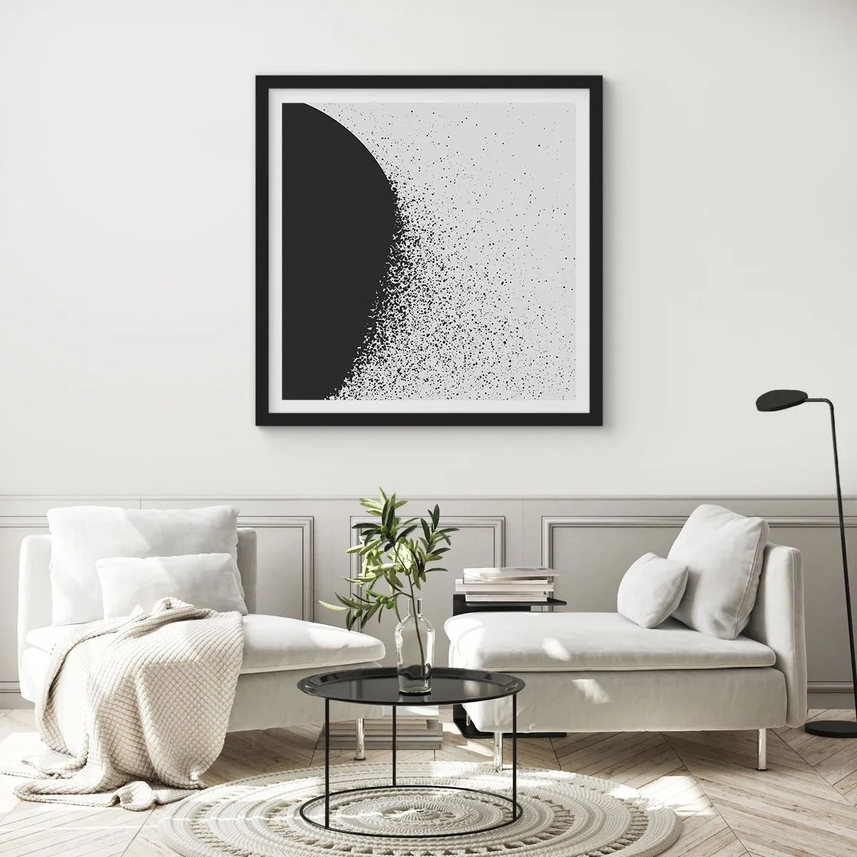 Pôster com moldura preta - Movimento das moléculas - 30x30 cm