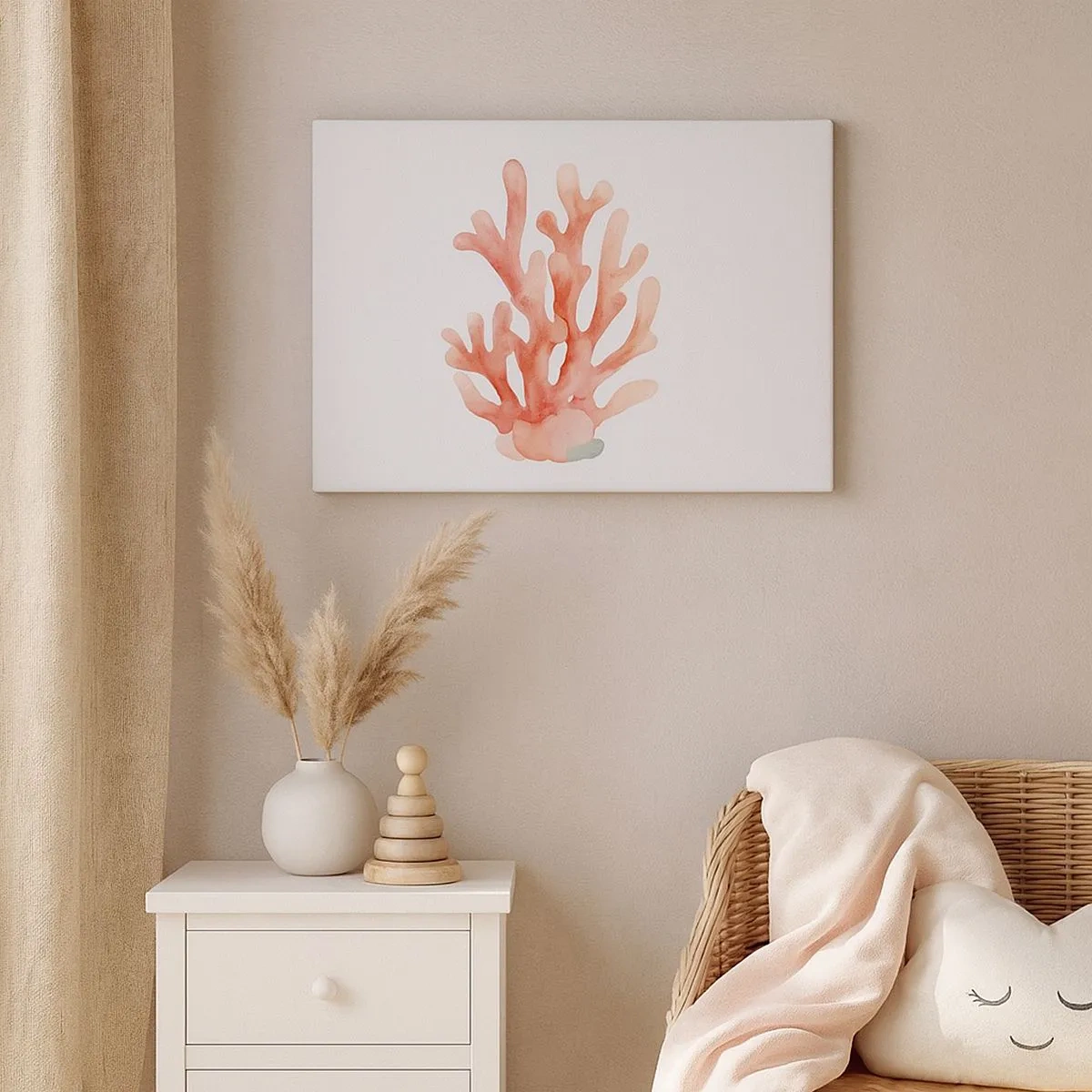 Quadro em tela - Uma ilustração sutil de coral em tons pastéis - 70x50cm - Coral de cor coral - Decoração de parede moderna para a sala de estar e quarto ARTTOR