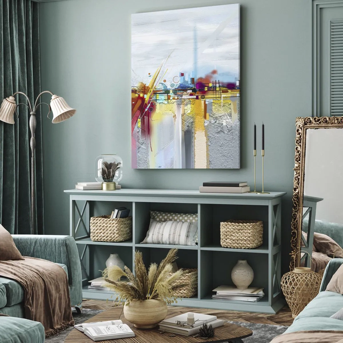 Quadro em tela - Ponte da alegria sobre o rio da vida - 55x100 cm