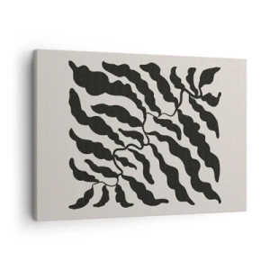 Quadro em tela - Galhos com folhas em preto sobre fundo claro - 70x50cm - A natureza da praça - Decoração de parede moderna para a sala de estar e quarto ARTTOR