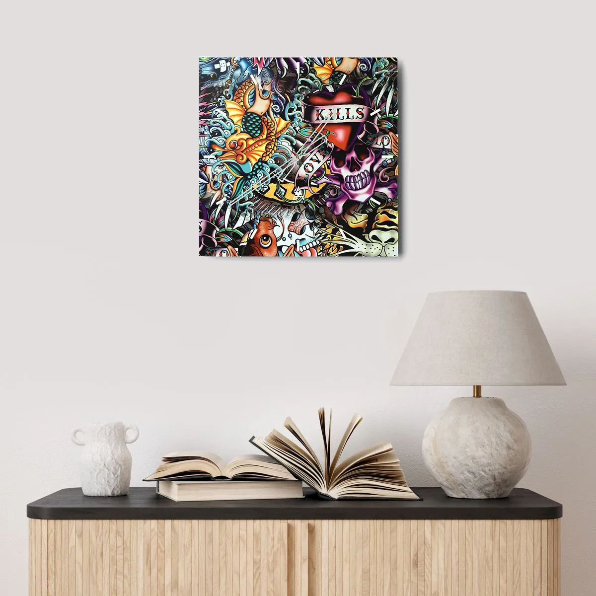 Relógio de parede - Relógio em vidro - O sonho do tatuador - 30x30 cm