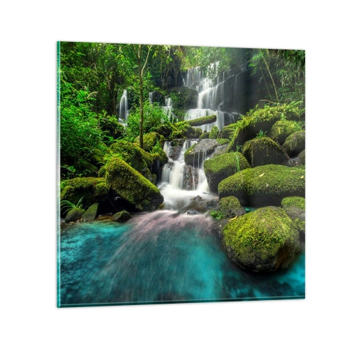 Quadro em vidro - Turquesa, safiras e prata líquida - 60x60 cm