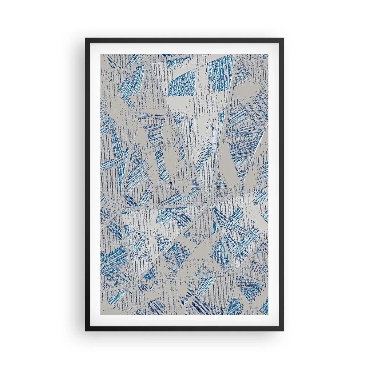 Pôster com moldura preta - Em um labirinto azul e cinza - 61x91 cm