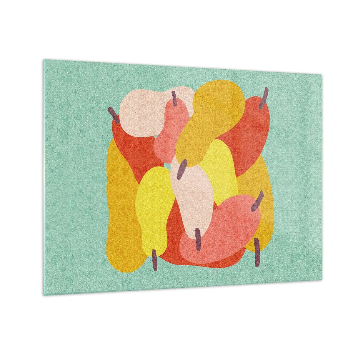 Quadro em vidro - Peras coloridas em estilo gráfico sobre fundo turquesa - 70x50cm - Experimente o sol de verão - Decoração de parede moderna para a sala de estar e quarto ARTTOR