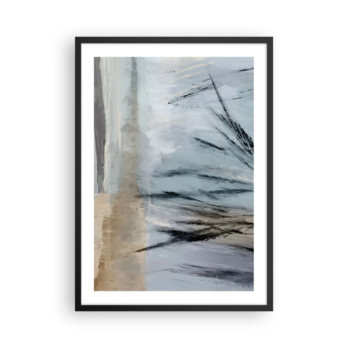 Pôster com moldura preta - Uma abstração delicada inspirada na natureza em cores suaves. - 50x70cm - Campos de inverno - Decoração de parede moderna para a sala de estar e quarto ARTTOR