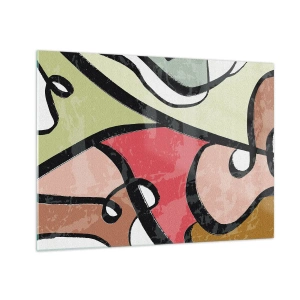 Quadro em vidro - Abstração colorida com linhas pretas - 70x50cm - Piruetas entre cores - Decoração de parede moderna para a sala de estar e quarto ARTTOR