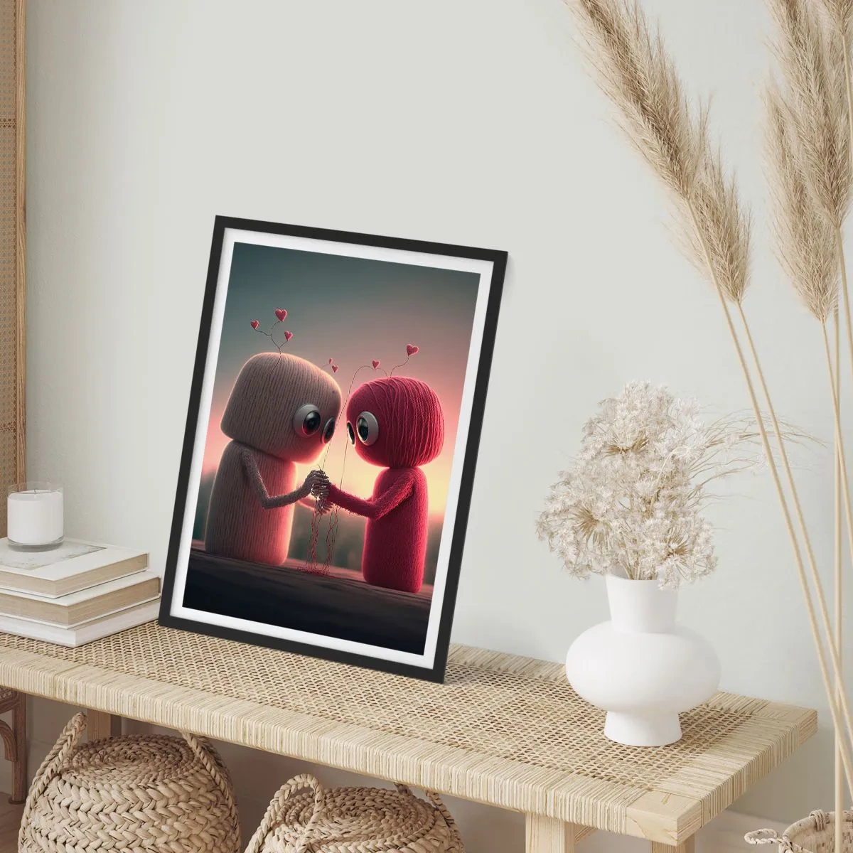Pôster com moldura preta - Personagens adoráveis de lã de mãos dadas - 50x70cm - Todos podem amar - Decoração de parede moderna para a sala de estar e quarto ARTTOR