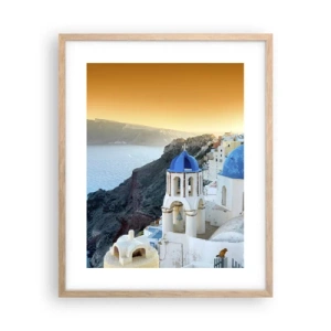 Pôster com moldura de carvalho claro - Santorini - abraçada às rochas - 40x50 cm