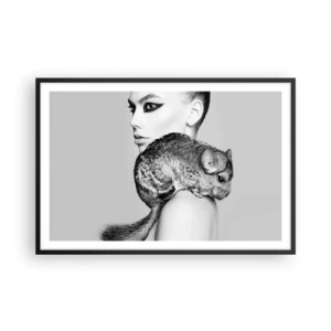 Pôster com moldura preta - A dama com a chinchila - 91x61 cm