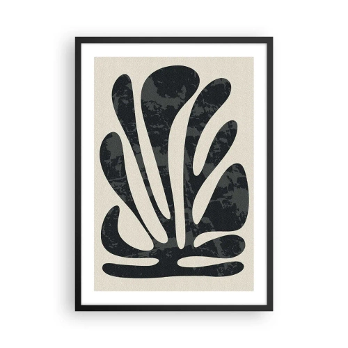 Pôster com moldura preta - Forma abstrata de planta preta em um fundo bege - 50x70cm - Abstração com vários dedos - Decoração de parede moderna para a sala de estar e quarto ARTTOR