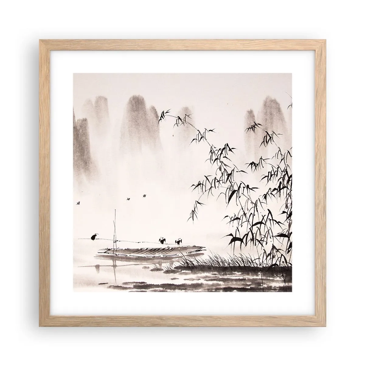 Pôster com moldura de carvalho claro - O silêncio dos campos de arroz - 40x40 cm