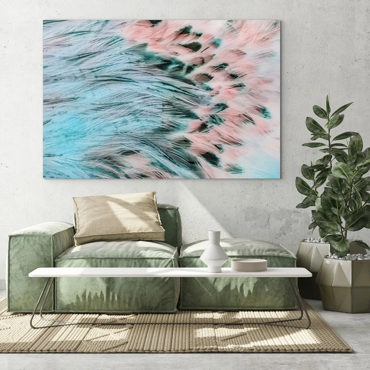Quadro em vidro - Penugem safira-rosa - 100x70 cm