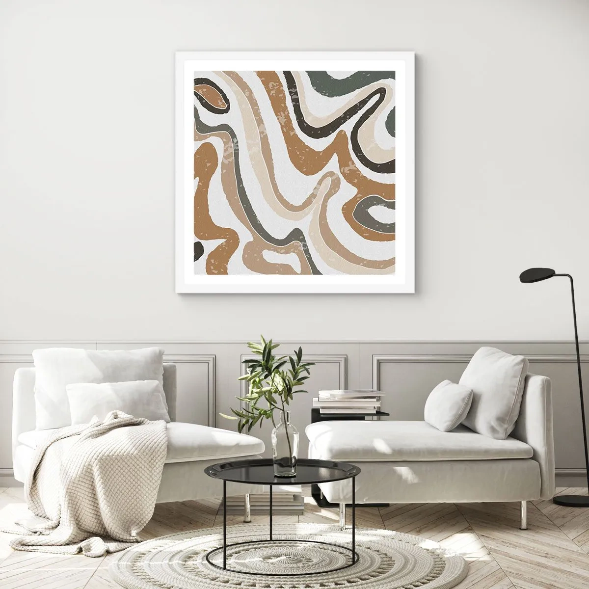 Pôster em moldura branca - Meandros de cores da terra - 60x60 cm