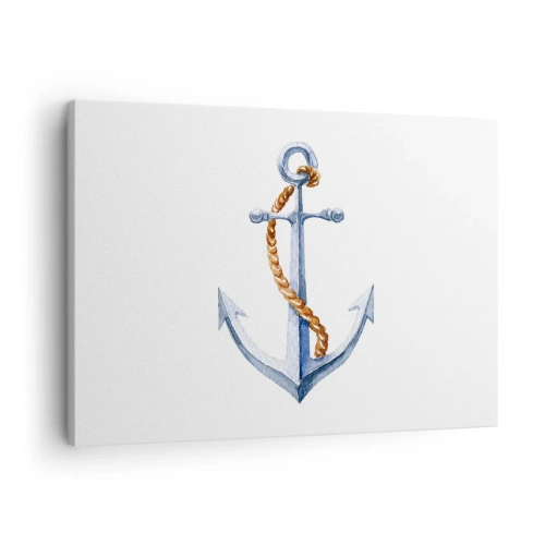Quadro em tela - Âncora com corda em estilo aquarela - 70x50cm - Ahoy aventura! - Decoração de parede moderna para a sala de estar e quarto ARTTOR