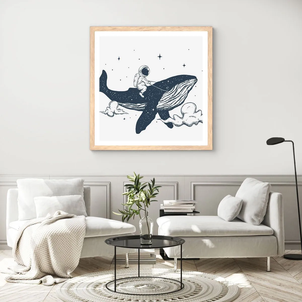 Pôster com moldura de carvalho claro - Aventura espacial - 60x60 cm