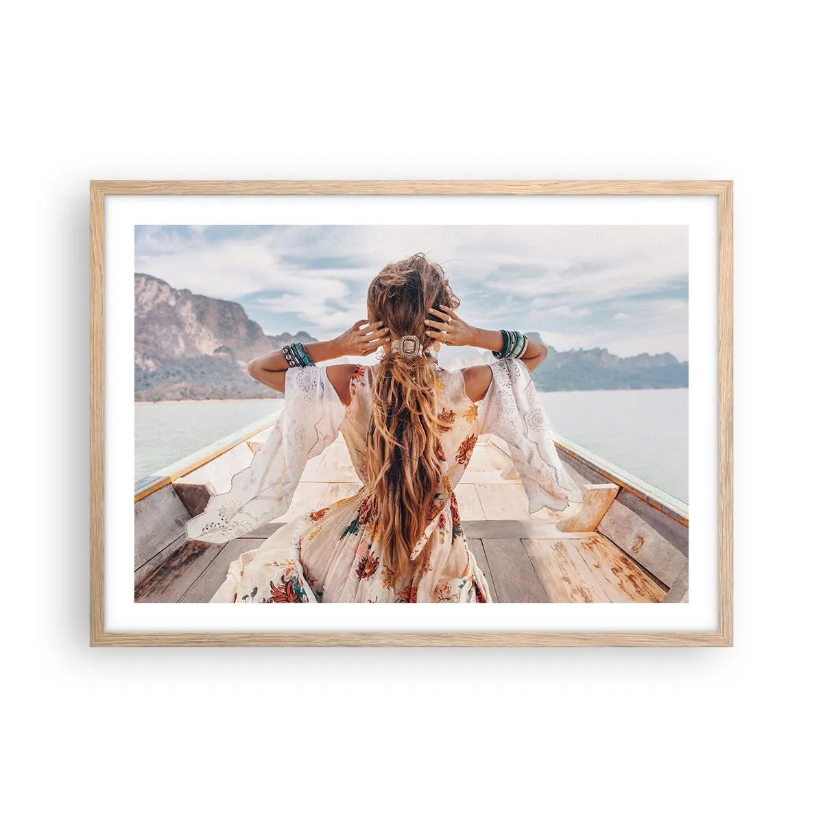 Pôster com moldura de carvalho claro - A caminho da felicidade - 70x50 cm