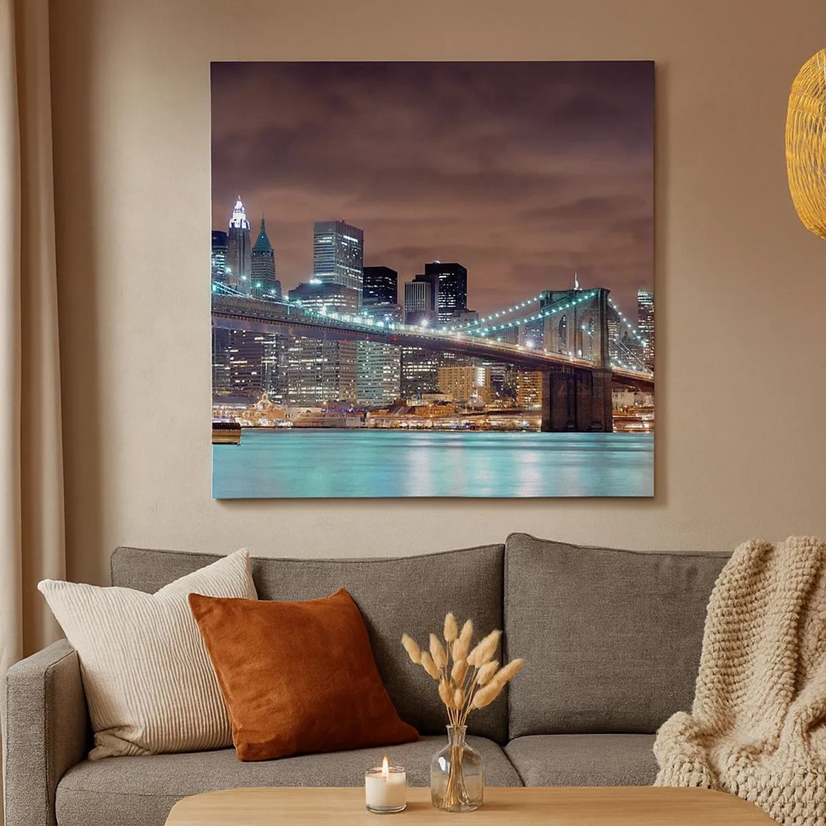 Quadro em tela - Luzes de uma cidade grande - 30x30 cm