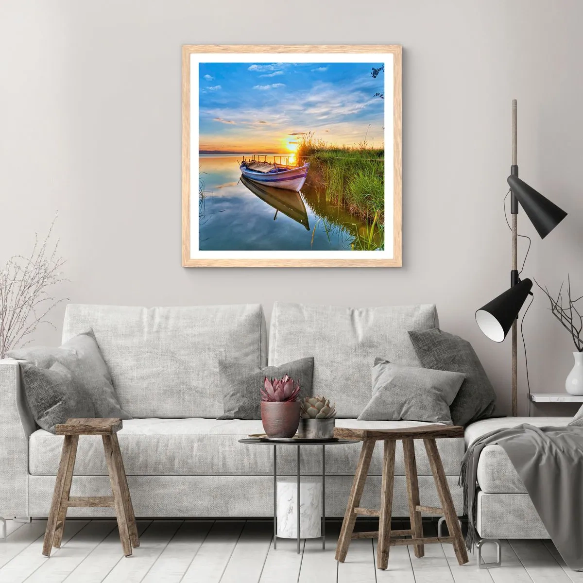 Pôster com moldura de carvalho claro - Enseada de sonhos realizados - 30x30 cm