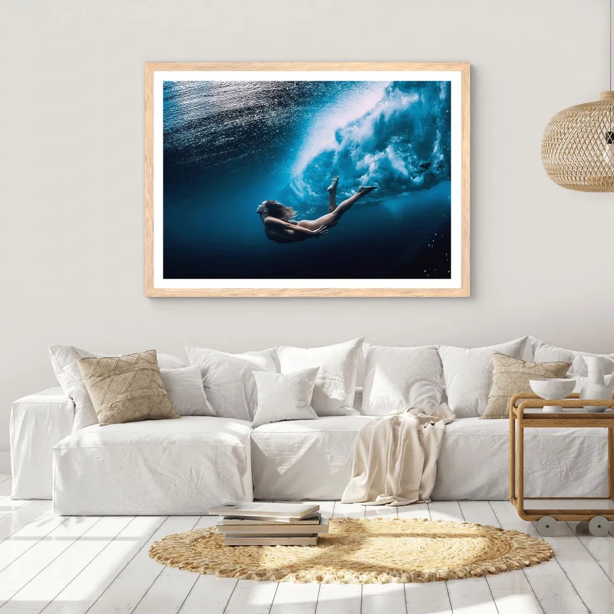 Pôster com moldura de carvalho claro - Sereia moderna - 50x40 cm