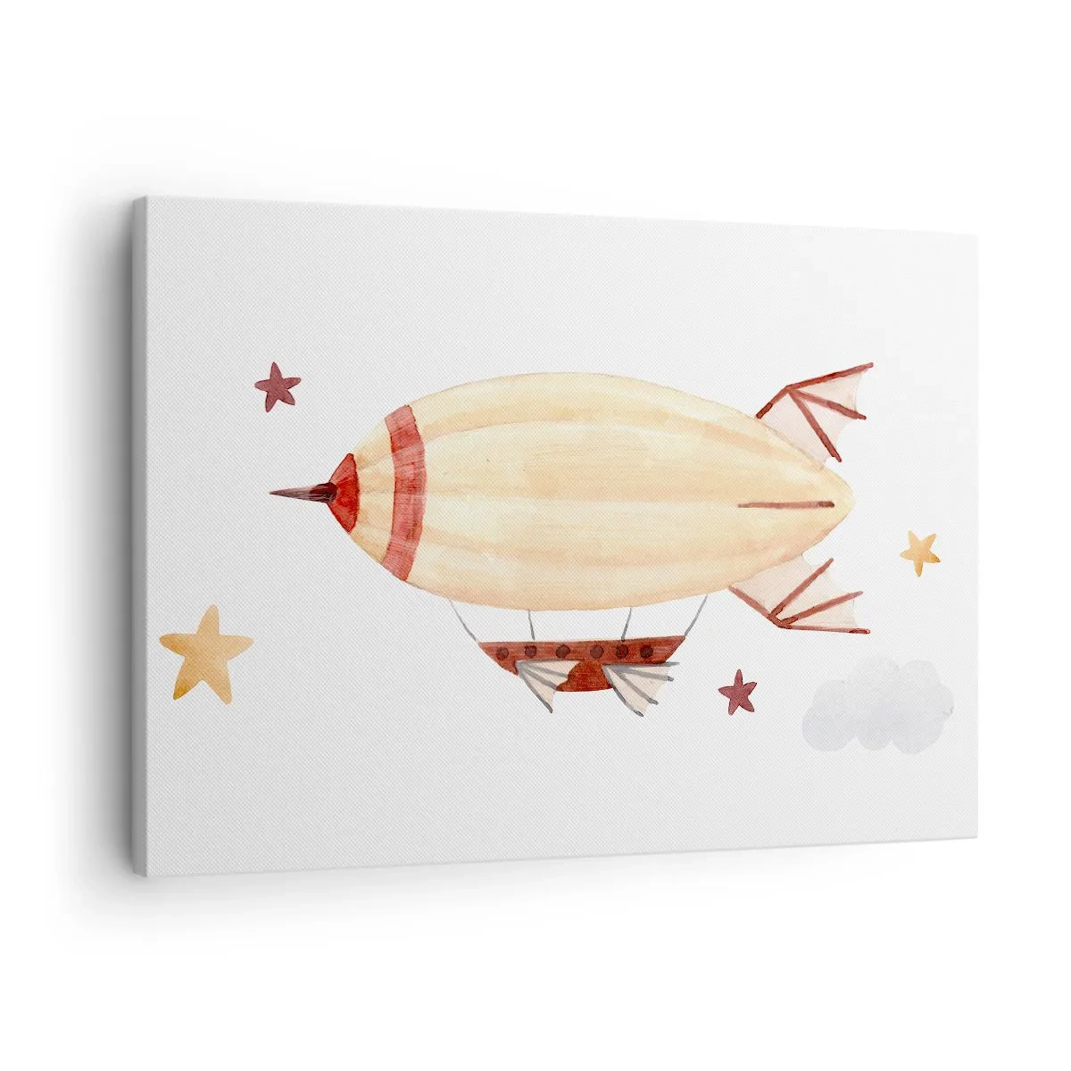 Quadro em tela - Um dirigível pintado à mão com um cenário de estrelas - 70x50cm - Dirigível - Decoração de parede moderna para a sala de estar e quarto ARTTOR