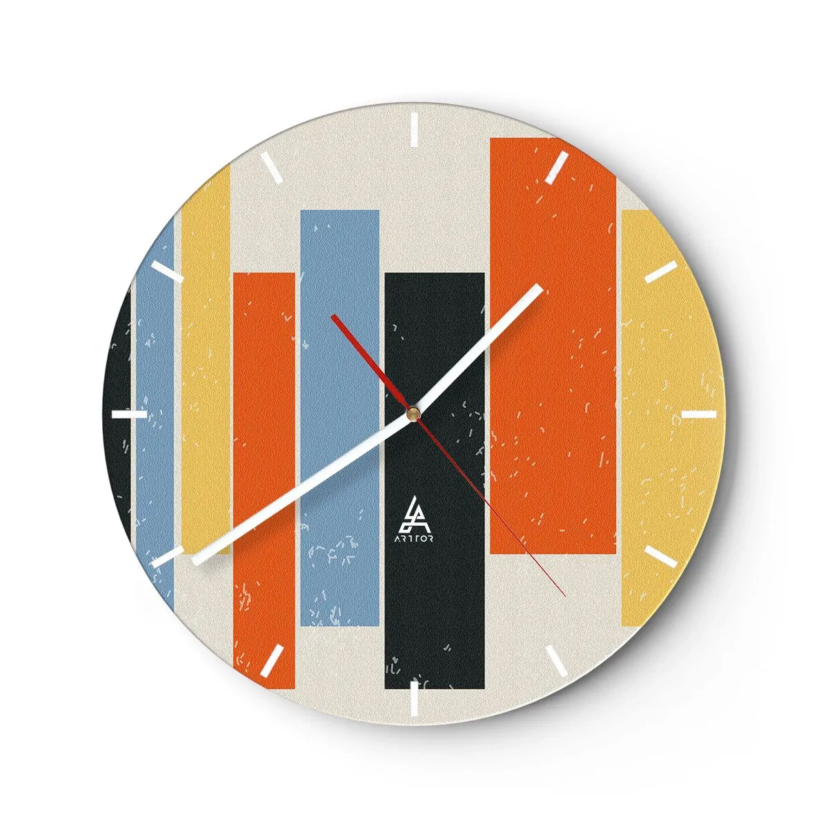 Relógio de parede - Relógio em vidro - Listras verticais retrô em cores quentes - 30x30cm - Notação musical - Decoração de parede moderna para a sala de estar, cozinha e quarto ARTTOR