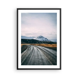 Pôster com moldura preta - Uma estrada que leva às montanhas cobertas de neve - 50x70cm - No clima islandês - Decoração de parede moderna para a sala de estar e quarto ARTTOR